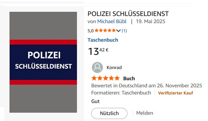 Fünf Sterne für Polizei Schlüsseldienst. Zufriedenheit steht für den Autor an erster Stelle