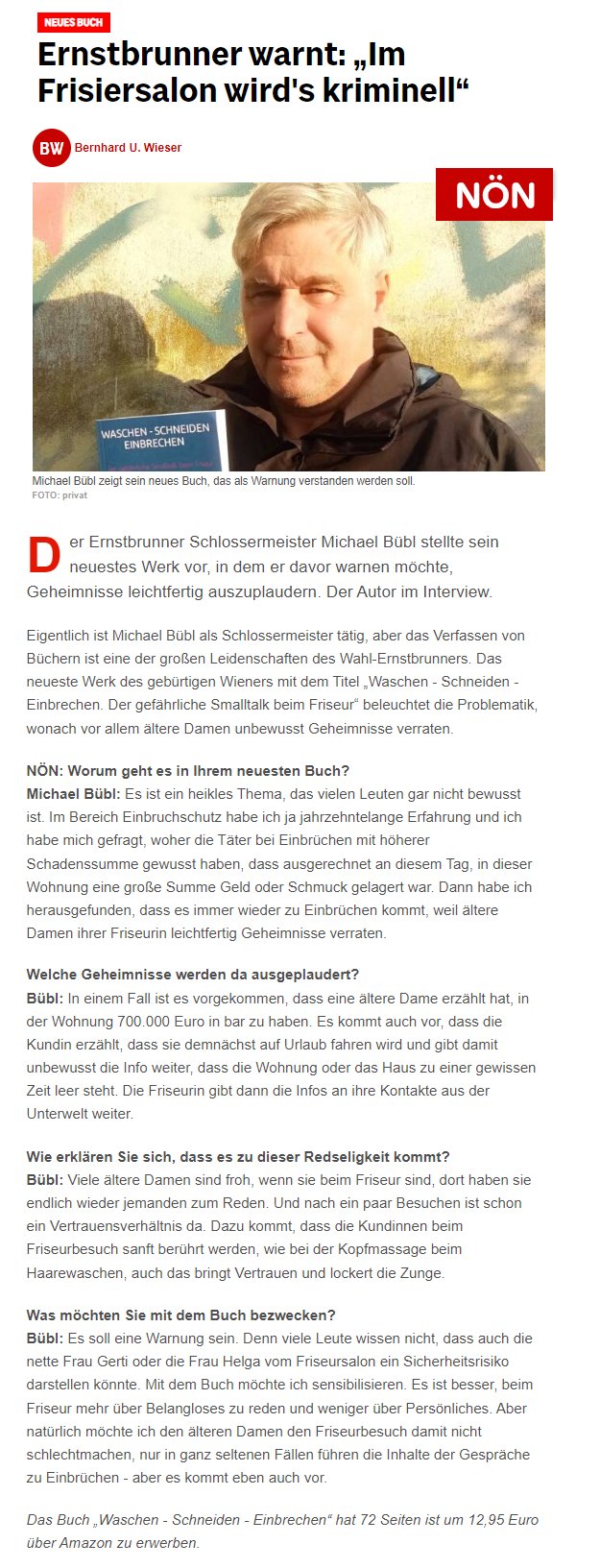 Ein Interview mit Schlossermeister Michael Bübl in der NÖN, geführt von Bernhard Wieser