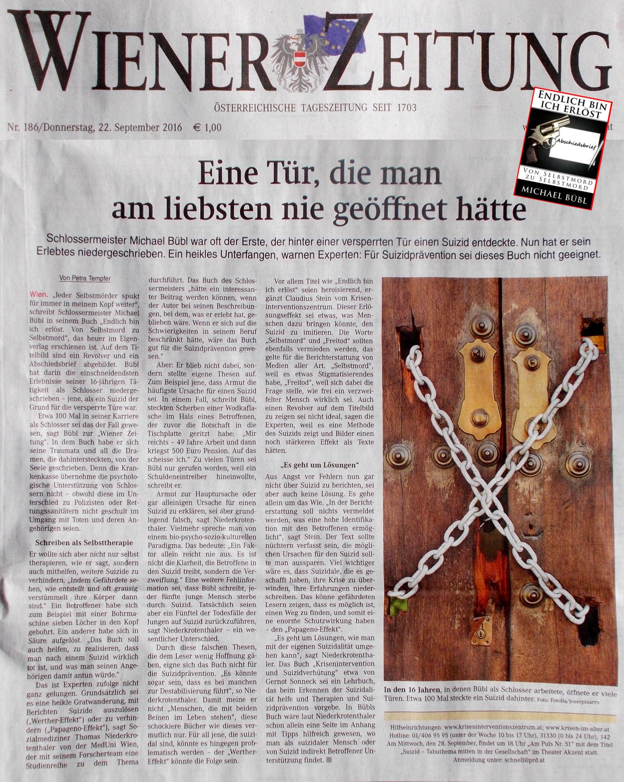 Ganzseitiger Bericht über "Endlich bin ich erlöst" in der Wiener Zeitung 